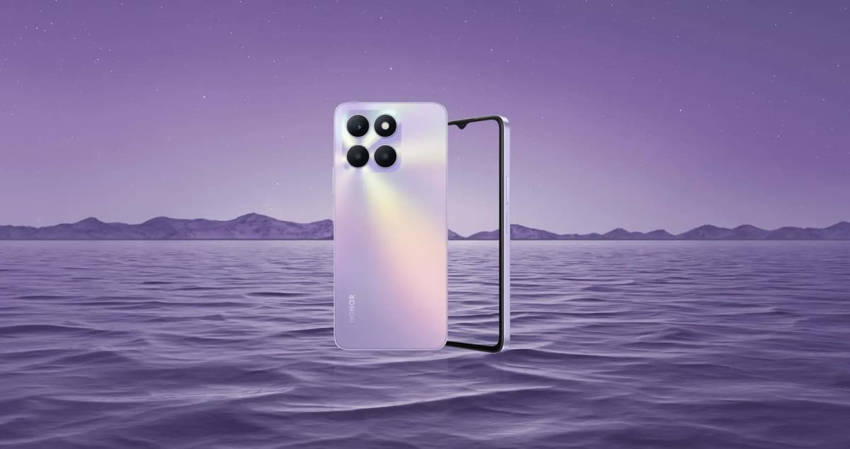 HONOR X6a Plus en color morado sobre el agua