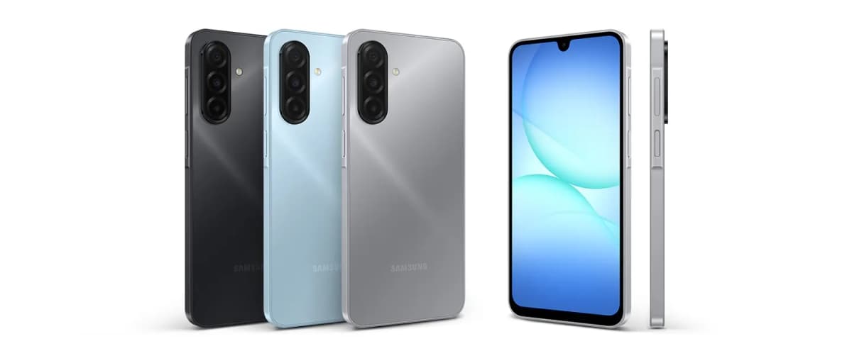 Samsung Galaxy A17 en negro, azul claro y gris