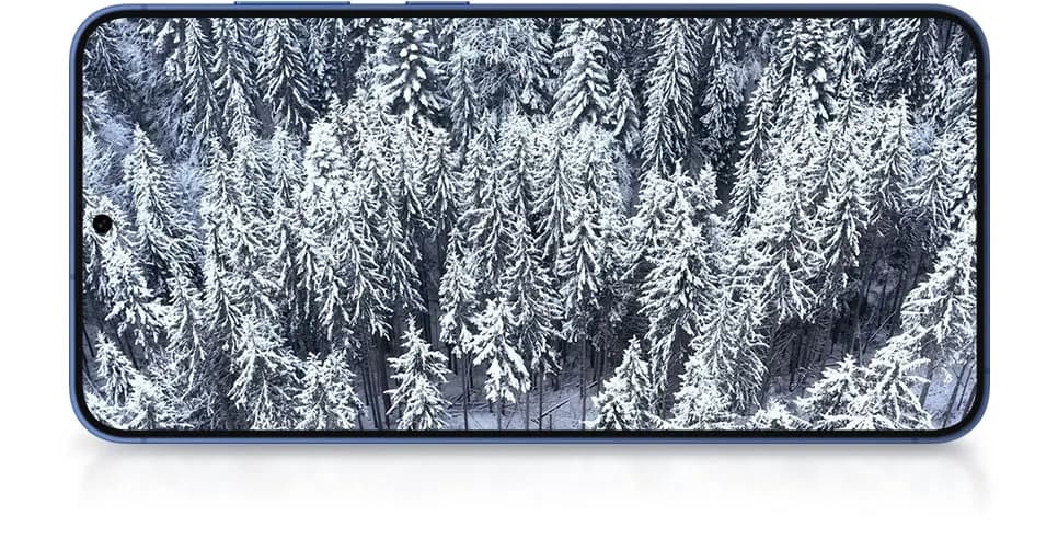 Paisaje nevado en la pantalla del Samsung Galaxy S25
