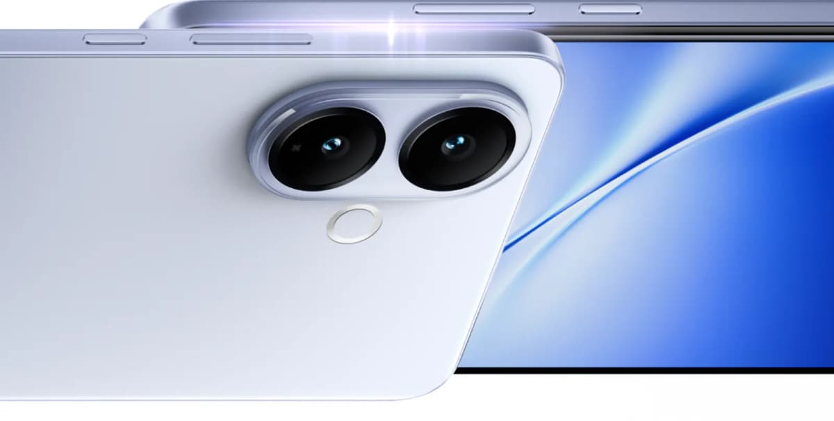 vivo V60 Lite en color azul titanio, de frente y de espalda