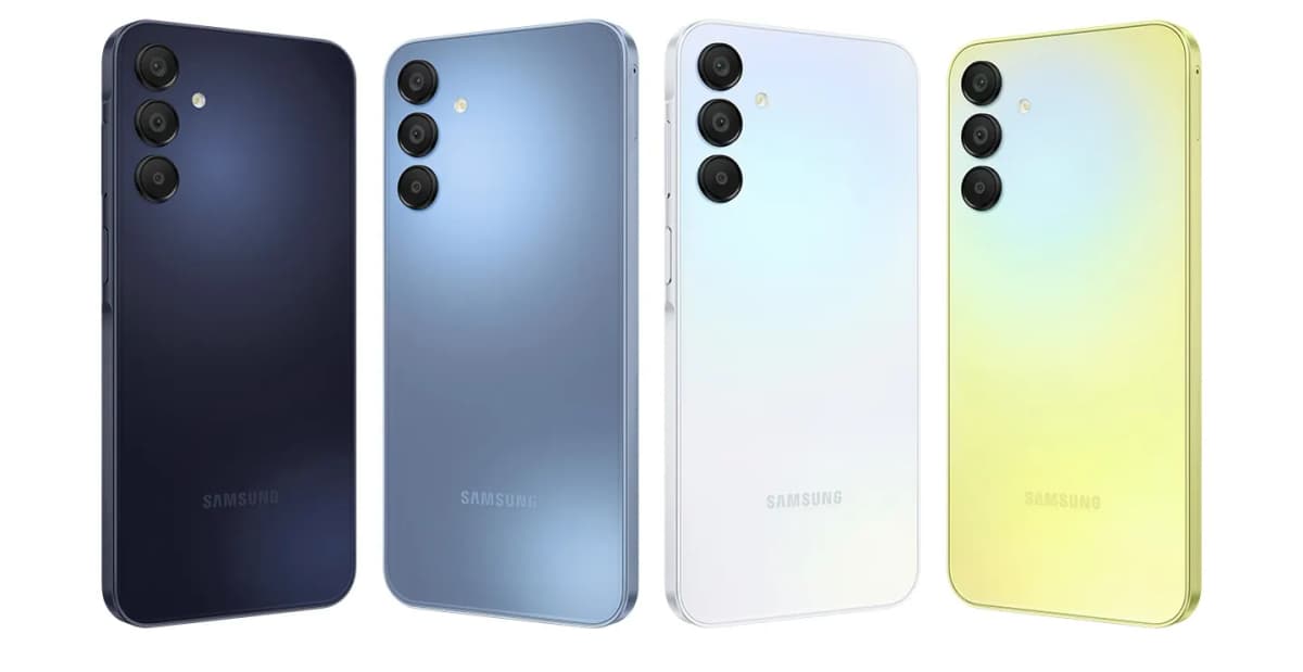 Samsung Galaxy A15 5G en sus cuatro colores, vistos por detrás