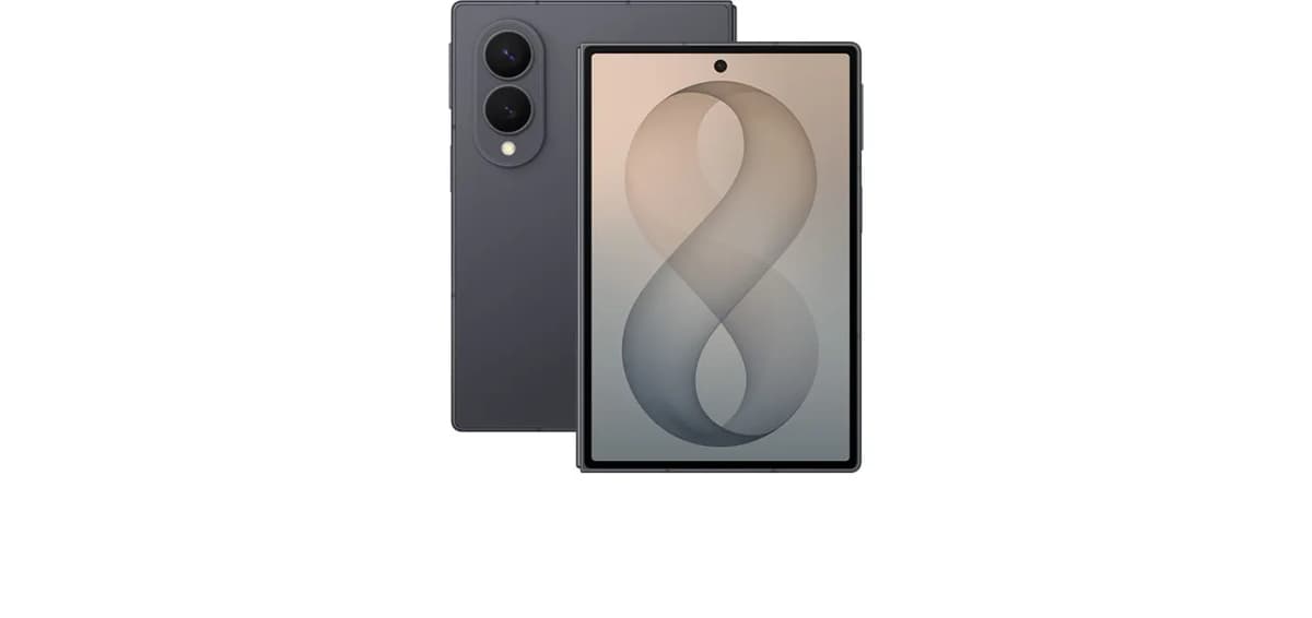 Samsung Galaxy Z Fold8 en grafito, de frente y de espalda