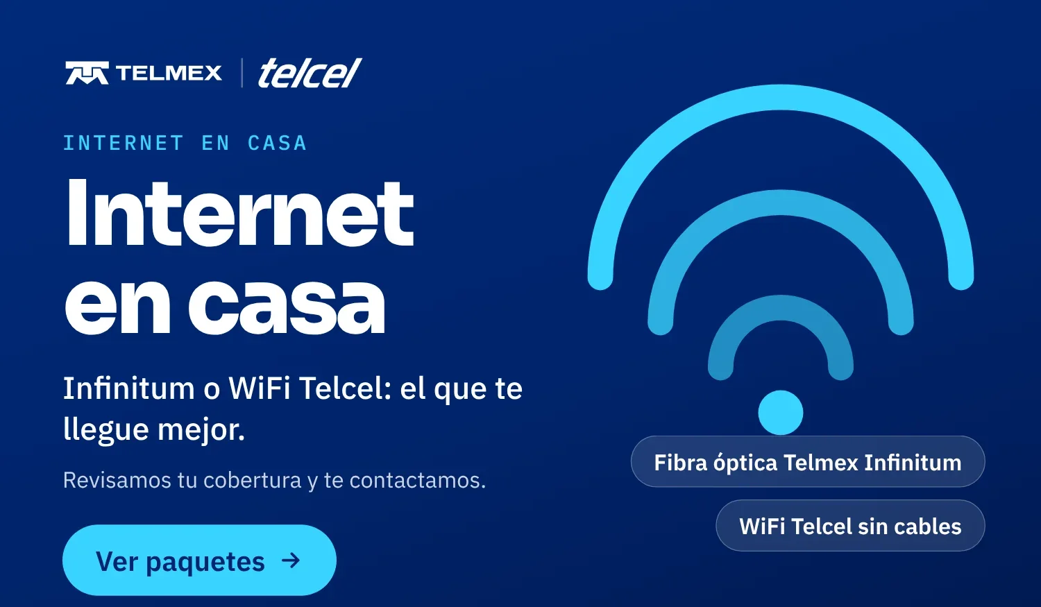 Internet en casa: fibra óptica Telmex Infinitum o WiFi Telcel sin cables